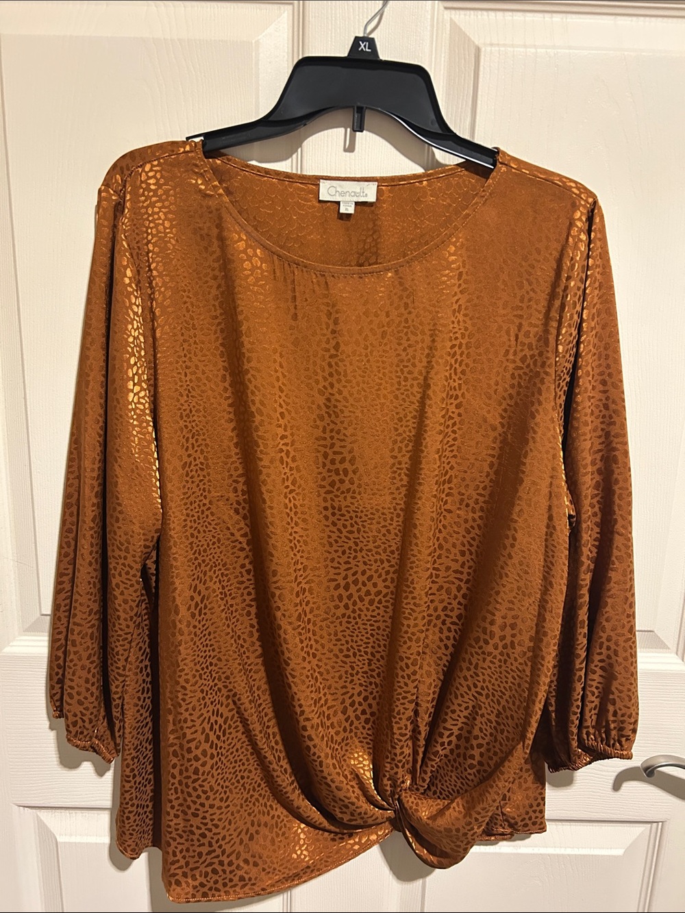 Chenault Metallic Burnt Copper Knot-Front Blouse